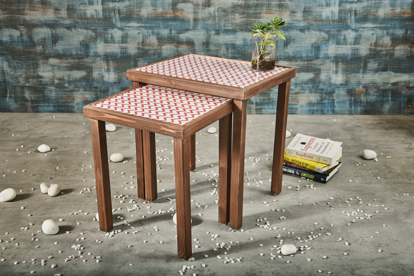 A Tiny Mistake Chevron Red Rectangle Nesting Tables (Set of Two)
