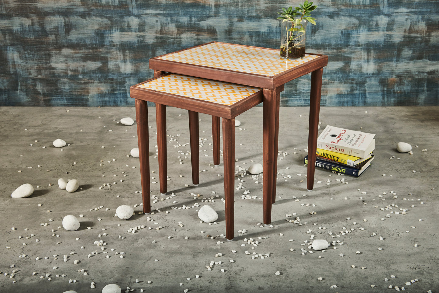 A Tiny Mistake Chevron Yellow Rectangle Nesting Tables (Set of Two)