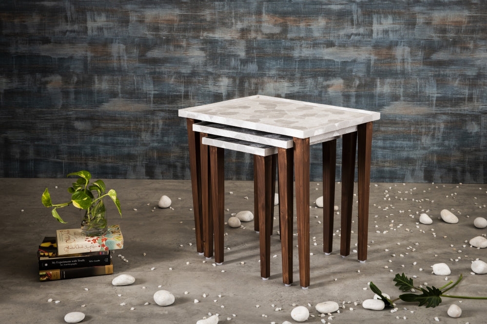 A Tiny Mistake Allure Silver Wooden Rectangle Nesting Tables (Set of 3), Living Room Decor