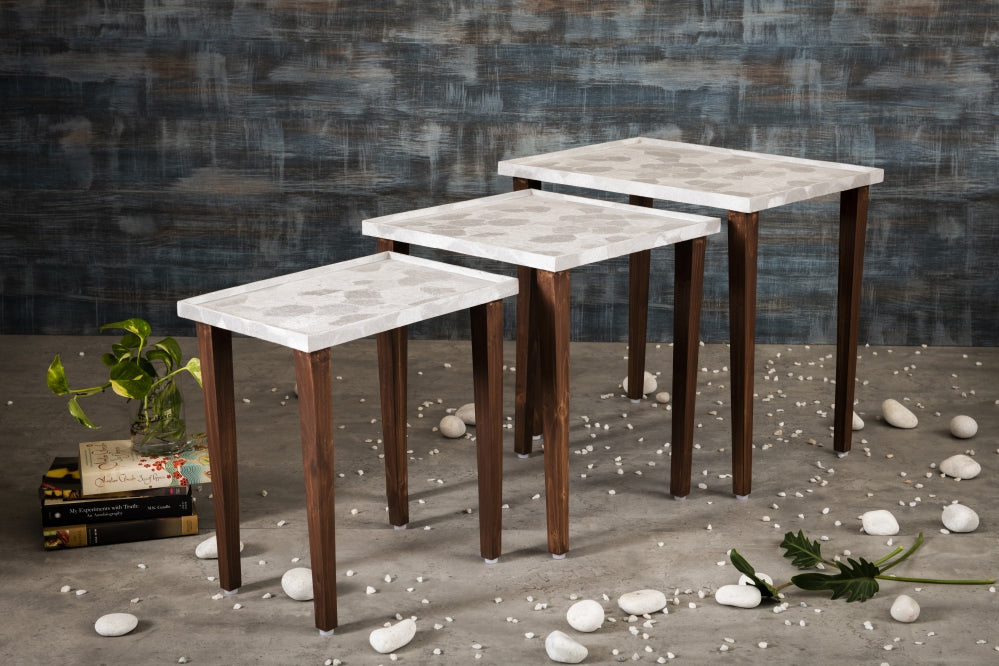 A Tiny Mistake Allure Silver Wooden Rectangle Nesting Tables (Set of 3), Living Room Decor