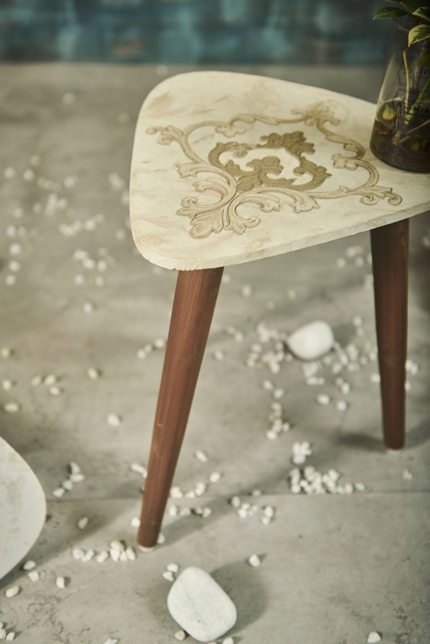 A Tiny Mistake Royal Marble Motifs Trinity Side Table, End Table (Set of 2)