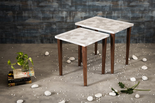A Tiny Mistake Allure Silver Wooden Rectangle Nesting Tables (Set of 2), Living Room Decor