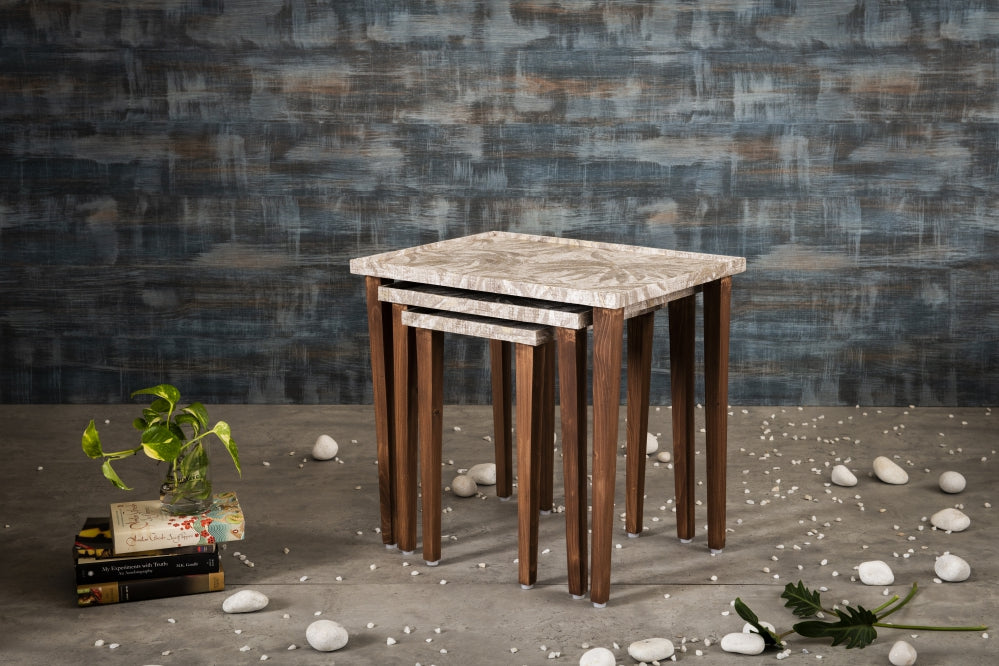 A Tiny Mistake Palm Bronze Wooden Rectangle Nesting Tables (Set of 3), Living Room Decor