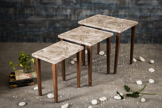 A Tiny Mistake Palm Bronze Wooden Rectangle Nesting Tables (Set of 3), Living Room Decor