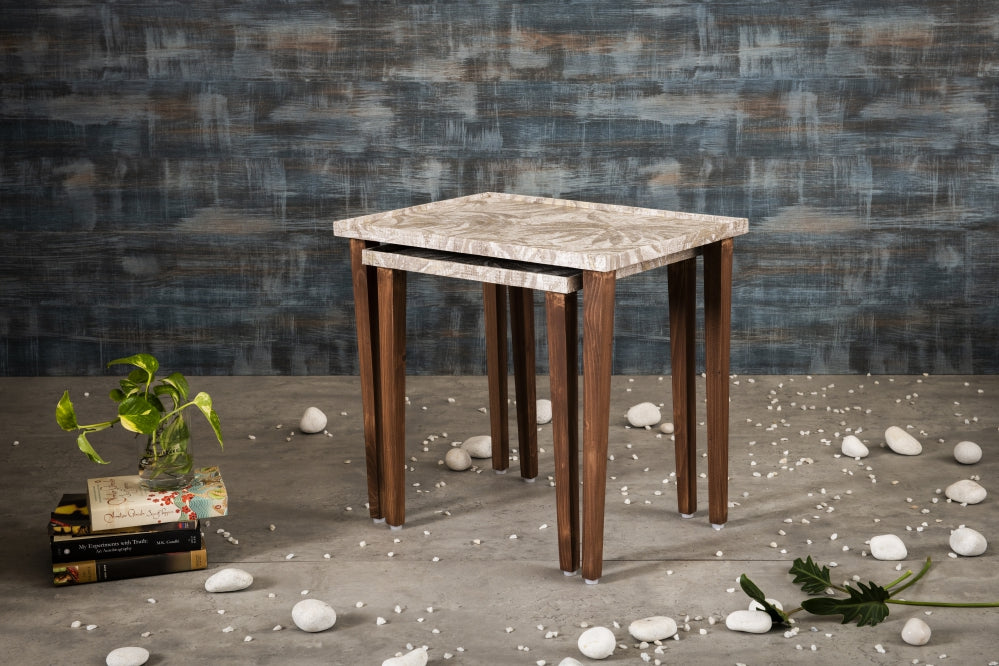 A Tiny Mistake Palm Bronze Wooden Rectangle Nesting Tables (Set of 2), Living Room Decor