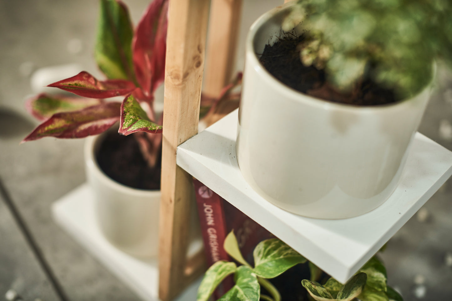 A Tiny Mistake All Purpose Three Tier Stand (One Piece) (For Planters, Ornaments and Accessories) (Natural Pine Wood Stand with White Planks)