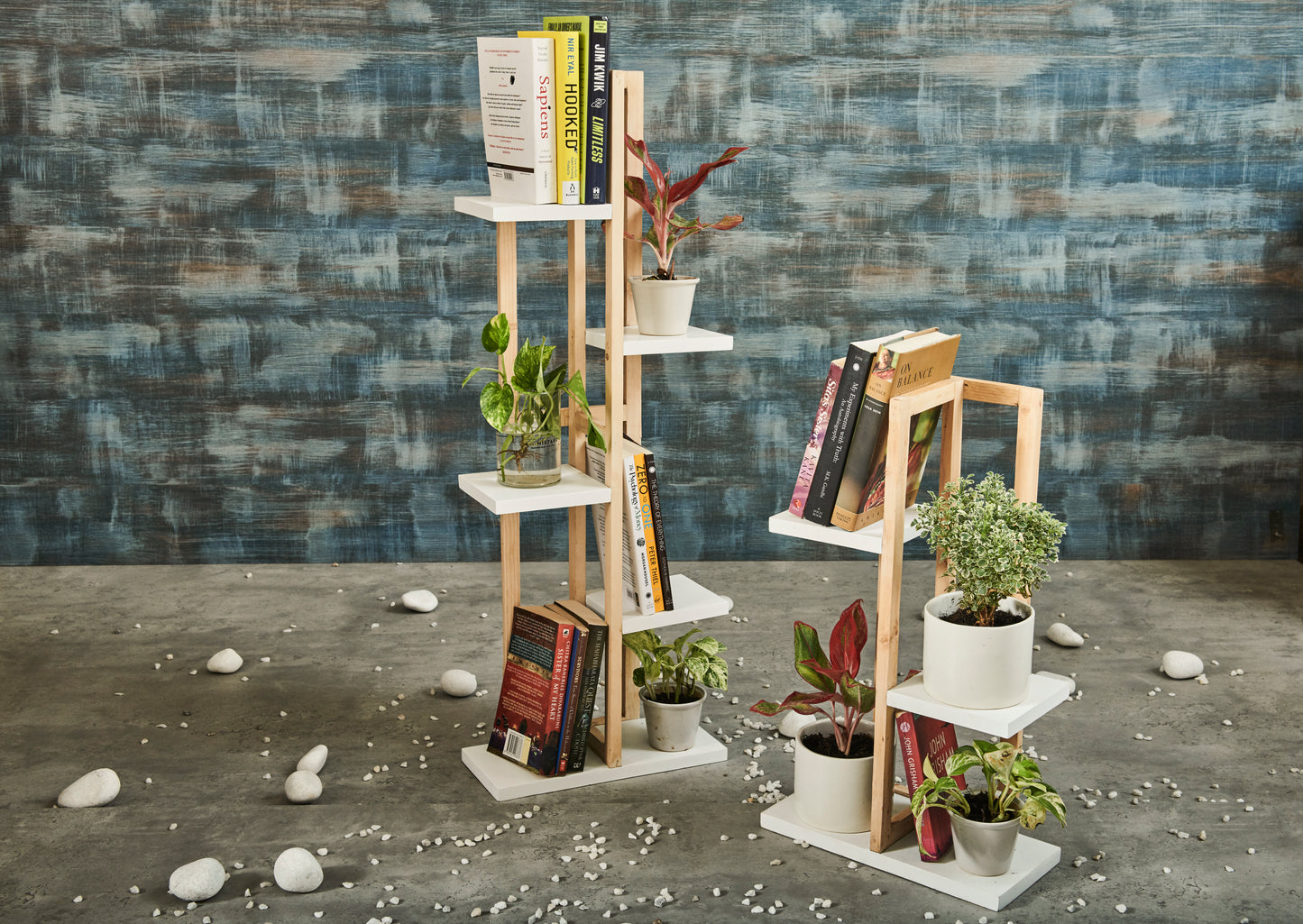 A Tiny MistakeAll Purpose Five Tier Stand (One Piece) (For Planters, Ornaments and Accessories) (Natural Pine Wood Stand with White Planks)