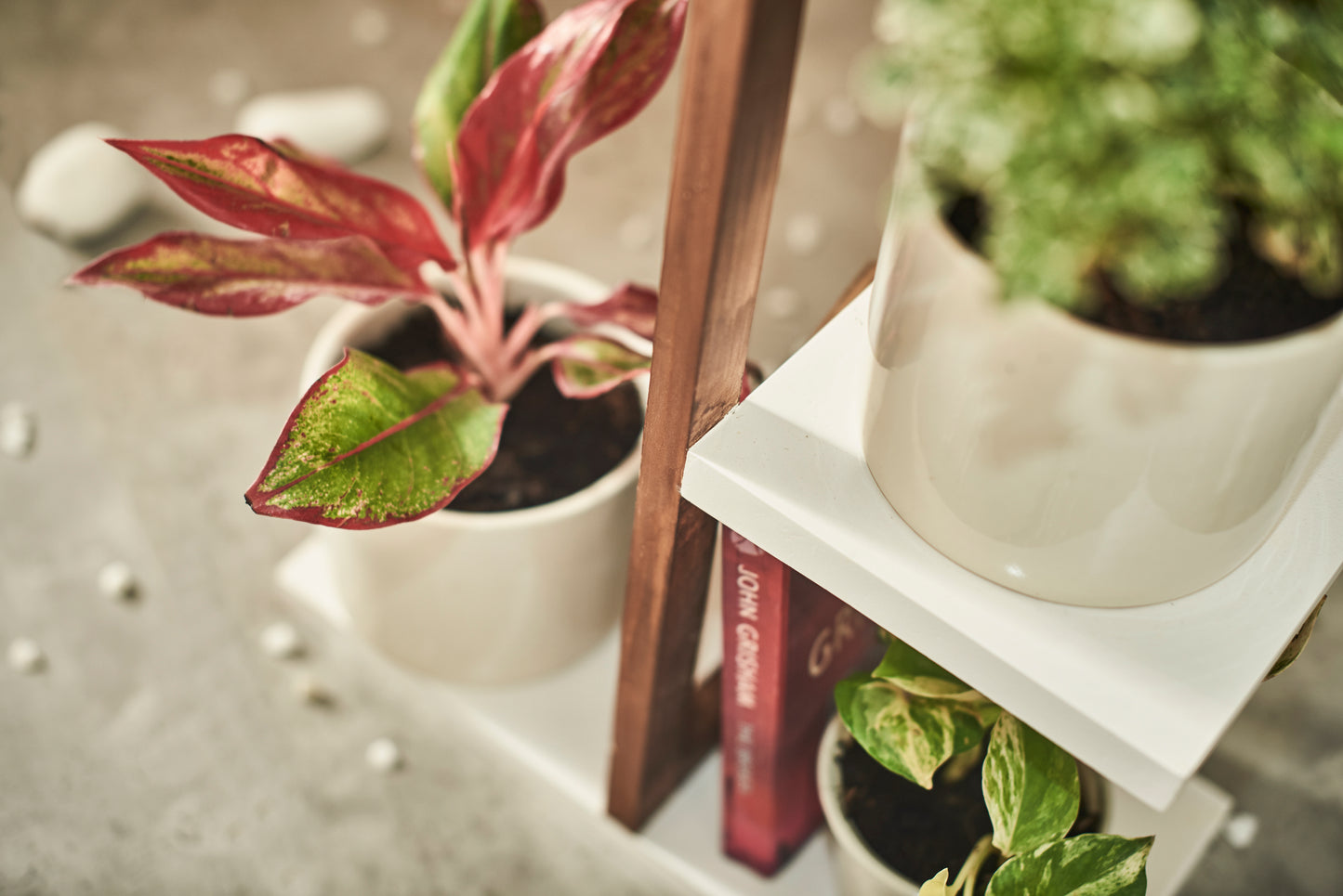 A Tiny Mistake All Purpose Three Tier Stand (One Piece) (For Planters, Ornaments and Accessories) (Dark Stand with White Planks)