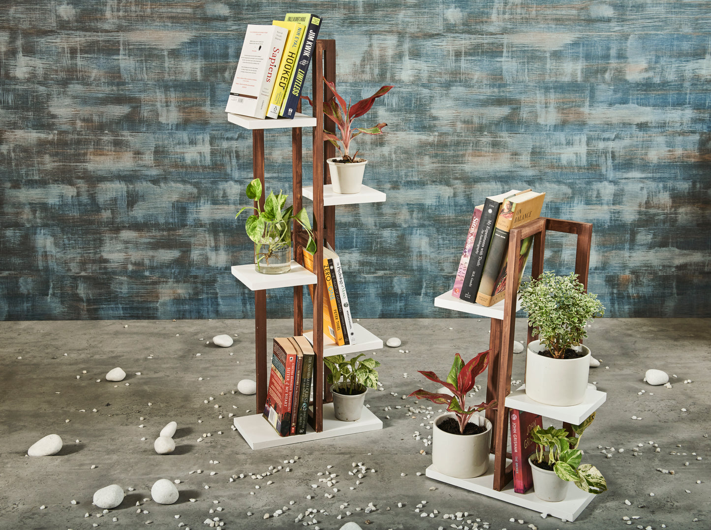 A Tiny Mistake All Purpose Three Tier Stand (One Piece) (For Planters, Ornaments and Accessories) (Dark Stand with White Planks)