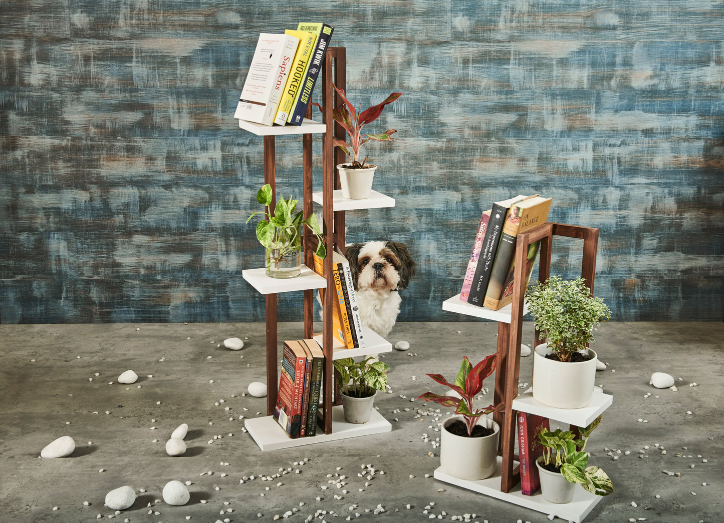 A Tiny Mistake All Purpose Three Tier Stand (One Piece) (For Planters, Ornaments and Accessories) (Dark Stand with White Planks)