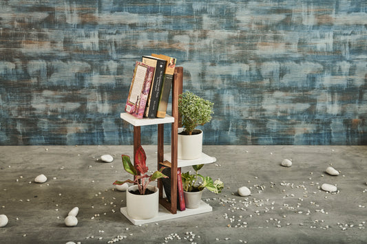 A Tiny Mistake All Purpose Three Tier Stand (One Piece) (For Planters, Ornaments and Accessories) (Dark Stand with White Planks)