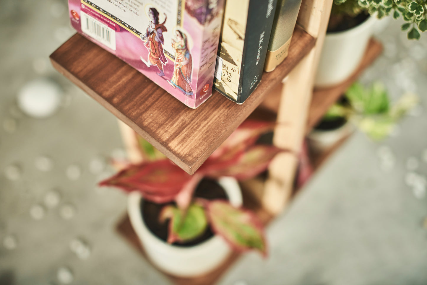 A Tiny Mistake All Purpose Three Tier Stand (One Piece) (For Planters, Ornaments and Accessories) (Natural Pine Wood Stand with Dark Planks)