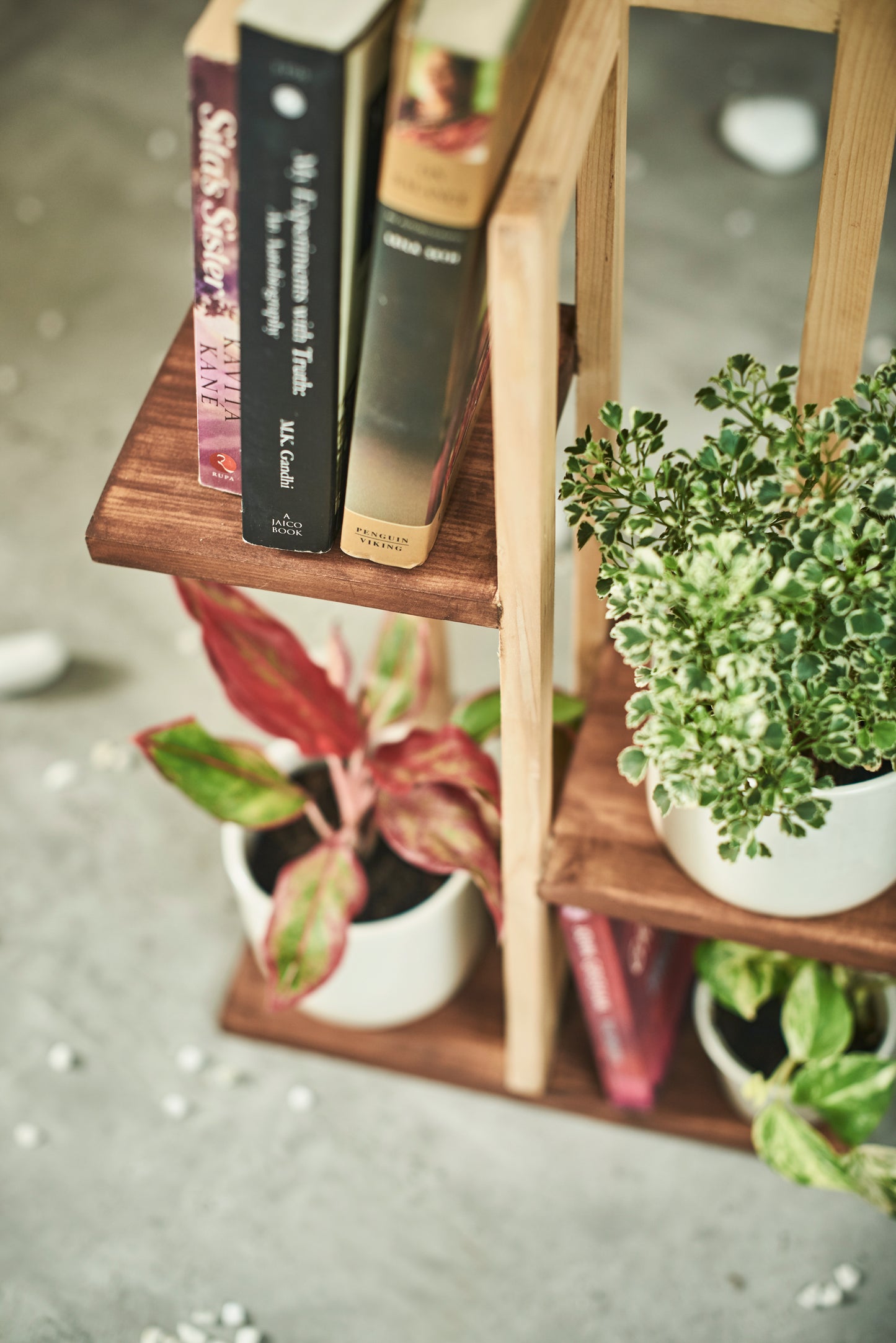 A Tiny Mistake All Purpose Three Tier Stand (One Piece) (For Planters, Ornaments and Accessories) (Natural Pine Wood Stand with Dark Planks)