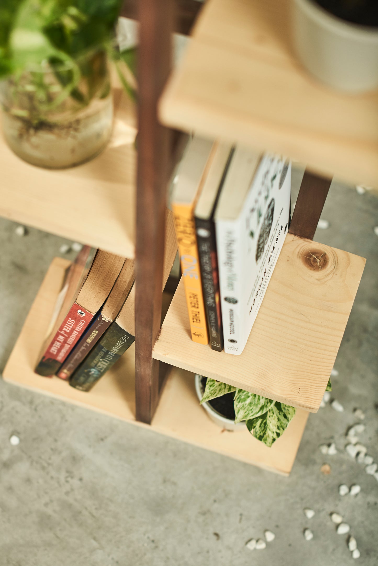 A Tiny Mistake All Purpose Five Tier Stand (One Piece) (For Planters, Ornaments and Accessories) (Dark Stand with Natural Pine Wood Planks)