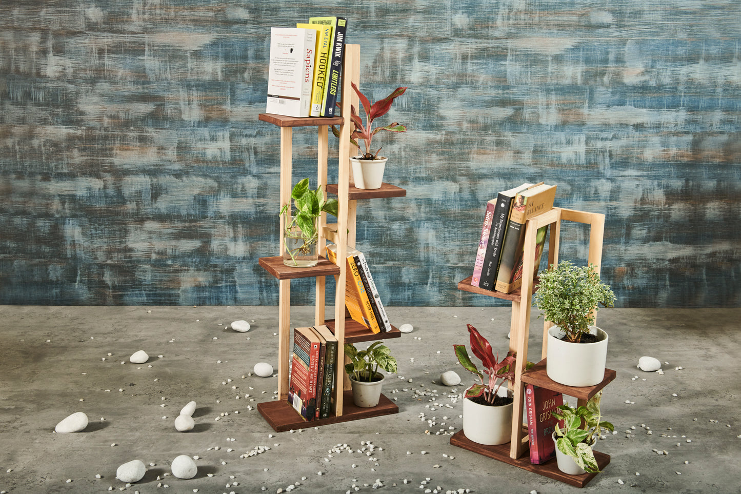 A Tiny Mistake All Purpose Three Tier Stand (One Piece) (For Planters, Ornaments and Accessories) (Natural Pine Wood Stand with Dark Planks)