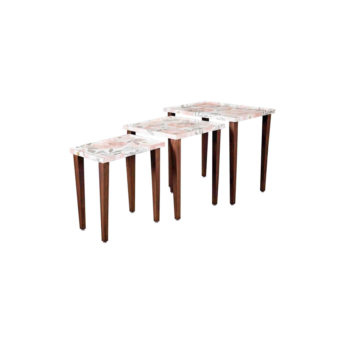 A Tiny Mistake Blossom (Peach and Pink) Wooden Rectangle Nesting Tables (Set of 3), Living Room Decor