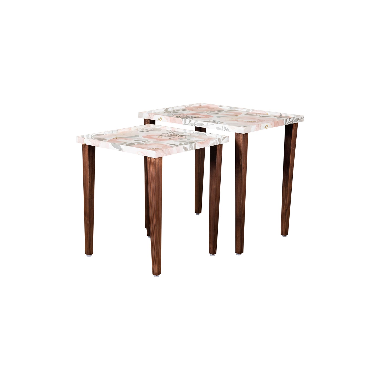 A Tiny Mistake Blossom (Peach and Pink) Wooden Rectangle Nesting Tables (Set of 2), Living Room Decor