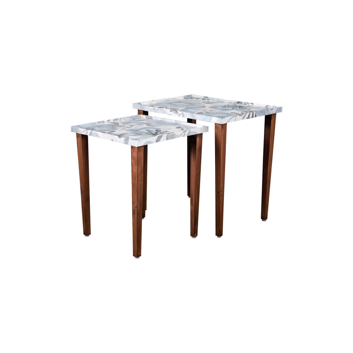 A Tiny Mistake Blossom (Blue and Grey) Wooden Rectangle Nesting Tables (Set of 2), Living Room Decor