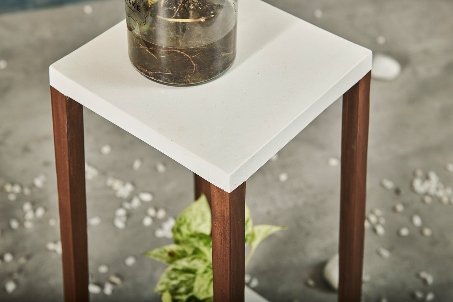 A Tiny Mistake Square Four Legged Tapering Two Tier Decorative Stand (Two Tiers) (White Base with Dark Legs)