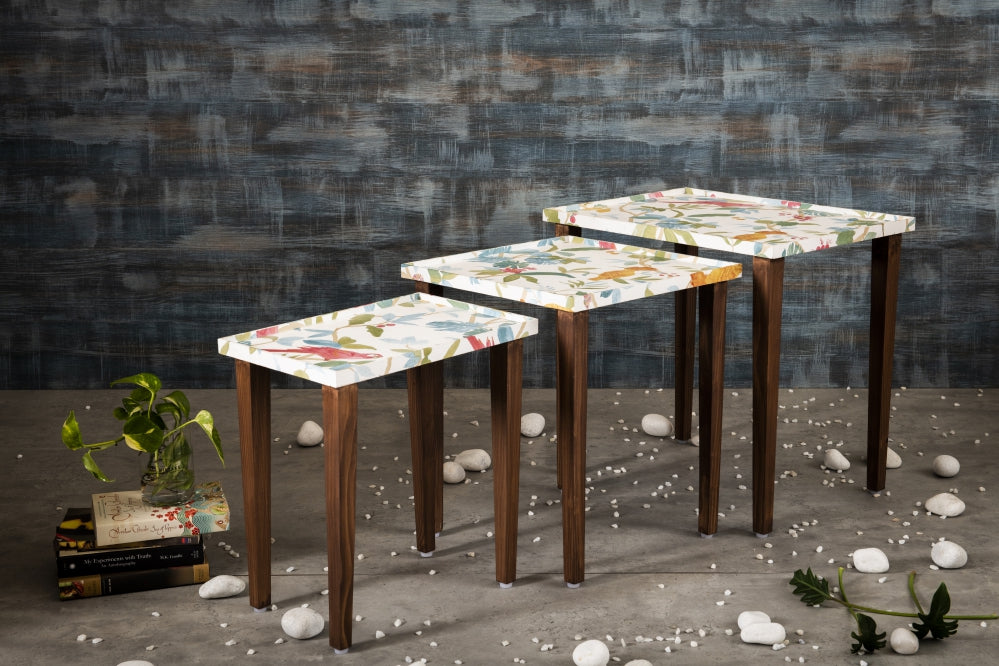 A Tiny Mistake Pakshi Wooden Rectangle Nesting Tables (Set of 3), Living Room Decor