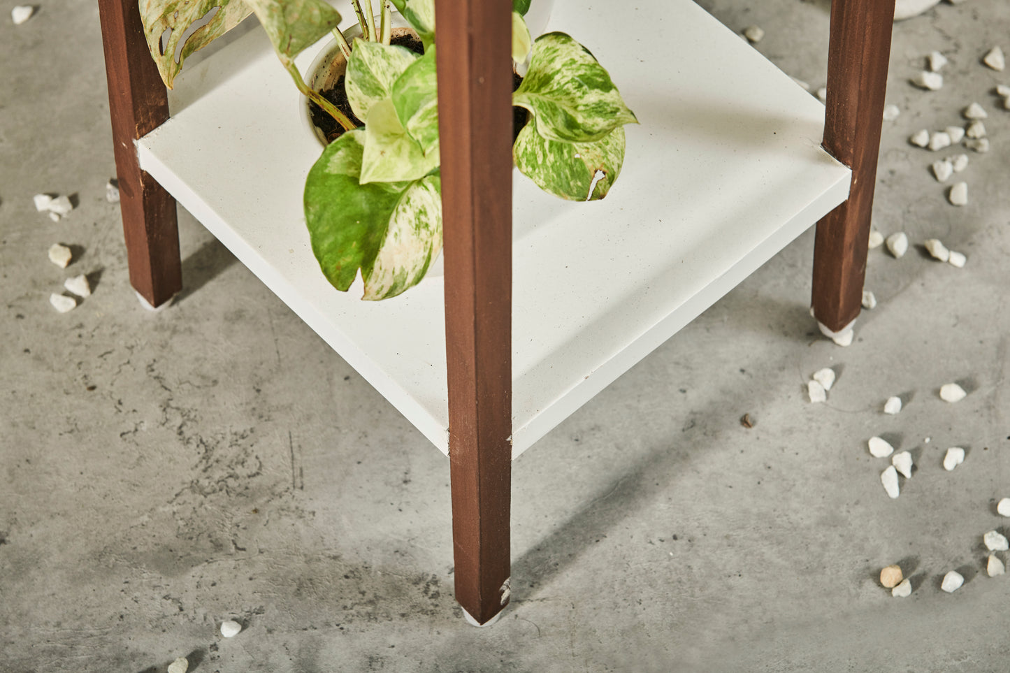 A Tiny Mistake Square Four Legged Tapering Two Tier Decorative Stand (Two Tiers) (White Base with Dark Legs)