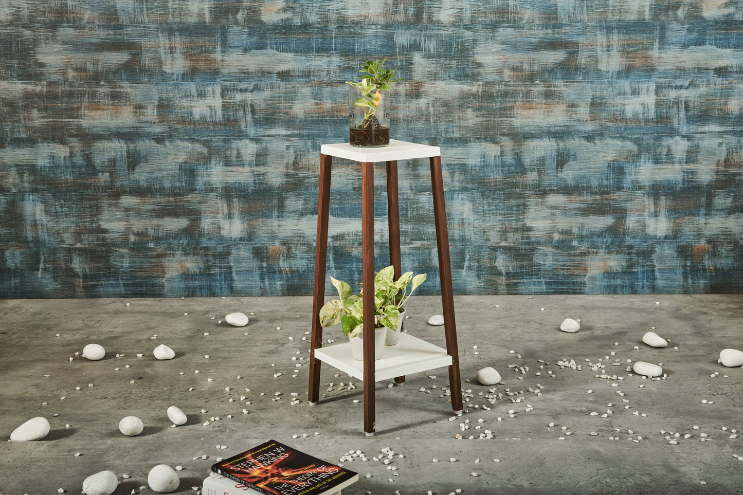 A Tiny Mistake Square Four Legged Tapering Two Tier Decorative Stand (Two Tiers) (White Base with Dark Legs)