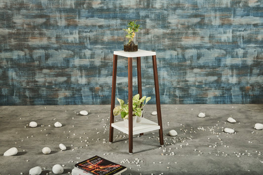 A Tiny Mistake Square Four Legged Tapering Two Tier Decorative Stand (Two Tiers) (White Base with Dark Legs)