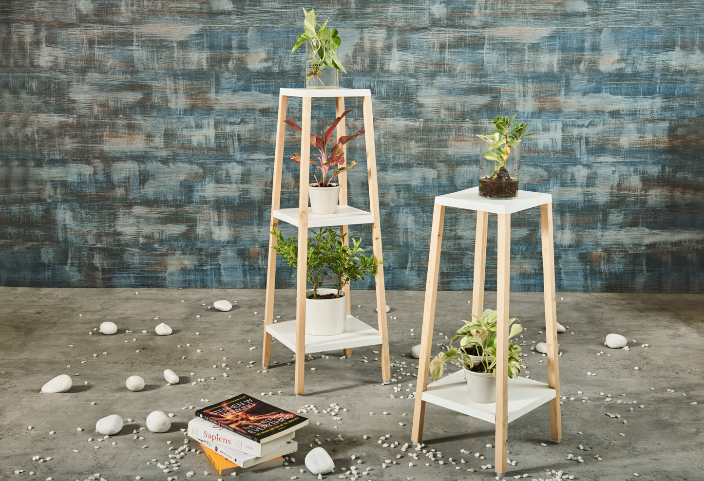 A Tiny Mistake Square Four Legged Tapering Two Tier Decorative Stand (Two Tiers) (White Base with Light Legs)