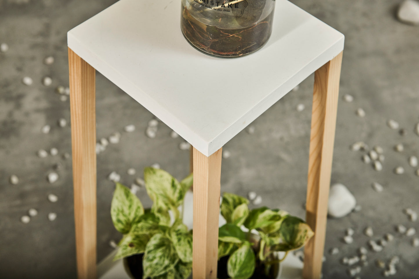 A Tiny Mistake Square Four Legged Tapering Two Tier Decorative Stand (Two Tiers) (White Base with Light Legs)