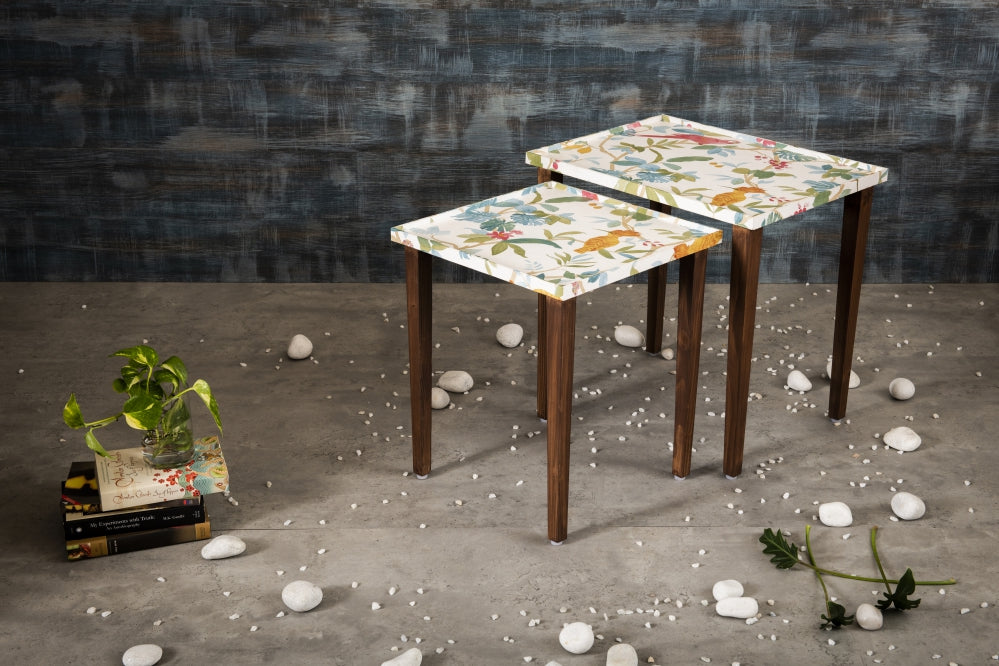 A Tiny Mistake Pakshi Wooden Rectangle Nesting Tables (Set of 2), Living Room Decor