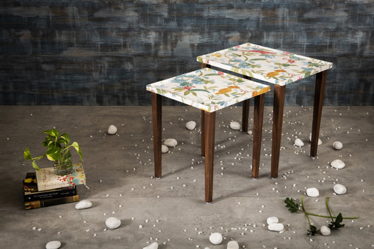 A Tiny Mistake Pakshi Wooden Rectangle Nesting Tables (Set of 2), Living Room Decor