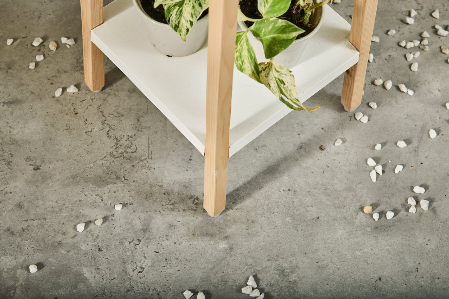 A Tiny Mistake Square Four Legged Tapering Two Tier Decorative Stand (Two Tiers) (White Base with Light Legs)