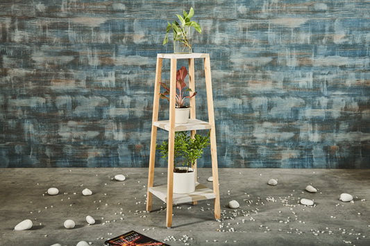 A Tiny Mistake Square Four Legged Tapering Three Tier Decorative Stand (Three Tiers) (Geometric Base with Light Legs)
