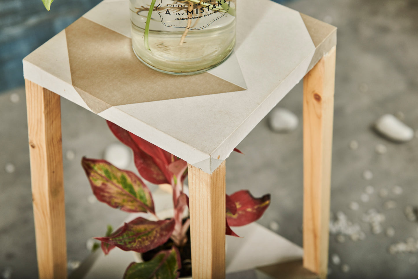 A Tiny Mistake Square Four Legged Tapering Three Tier Decorative Stand (Three Tiers) (Geometric Base with Light Legs)