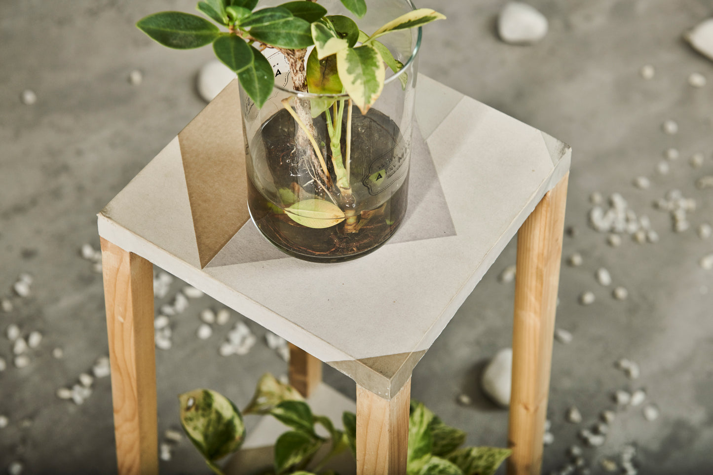 A Tiny Mistake Square Four Legged Tapering Two Tier Decorative Stand Two Tiers) (Geometric Base with Light Legs)