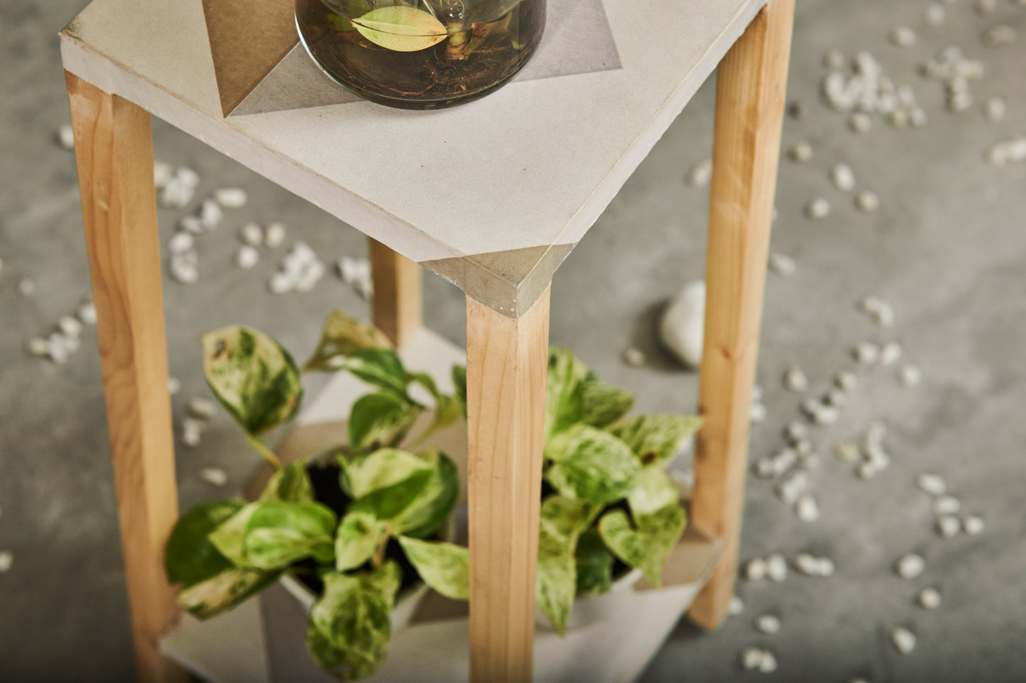 A Tiny Mistake Square Four Legged Tapering Two Tier Decorative Stand Two Tiers) (Geometric Base with Light Legs)