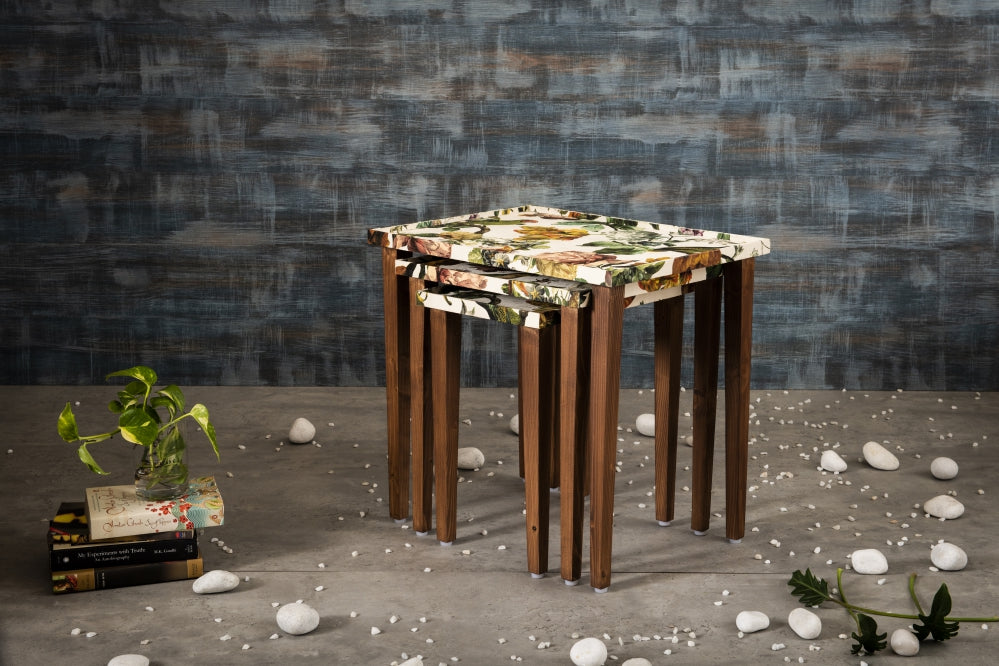 A Tiny Mistake Plush Wilderness Wooden Rectangle Nesting Tables (Set of 3), Living Room Decor