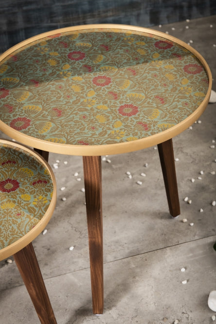 A Tiny Mistake Khimkhwab Weave Brocade Wooden Nesting Tables (Set of 2), Living Room Decor