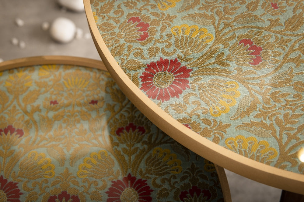 A Tiny Mistake Khimkhwab Weave Brocade Wooden Nesting Tables (Set of 2), Living Room Decor