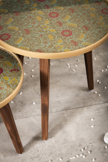 A Tiny Mistake Khimkhwab Weave Brocade Wooden Nesting Tables (Set of 2), Living Room Decor
