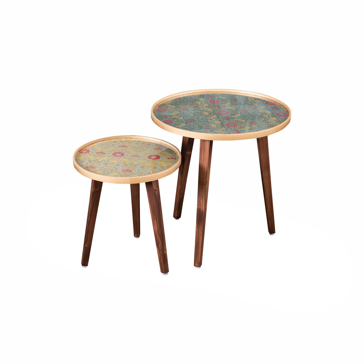 A Tiny Mistake Khimkhwab Weave Brocade Wooden Nesting Tables (Set of 2), Living Room Decor