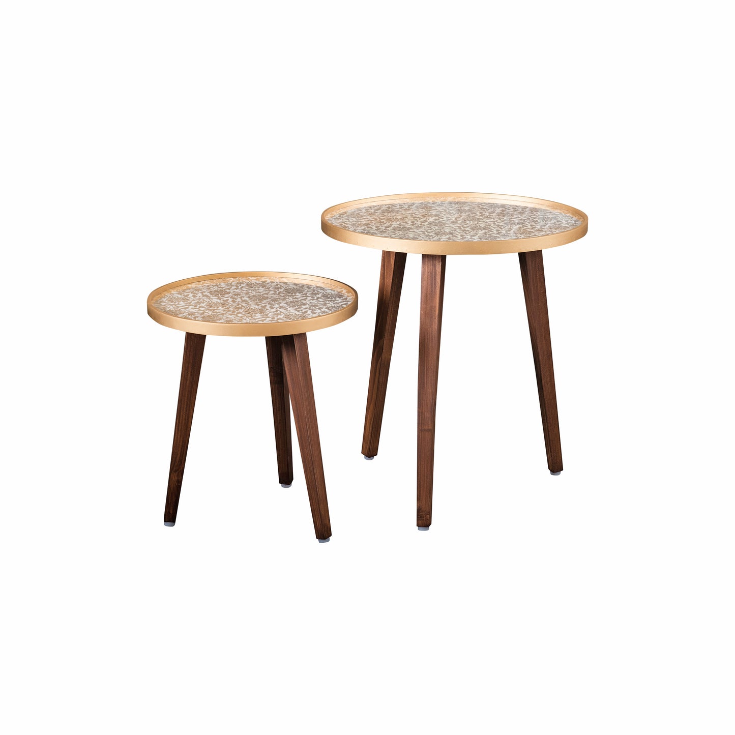 A Tiny Mistake Majestic Cream Brocade Wooden Nesting Tables (Set of 2), Living Room Decor