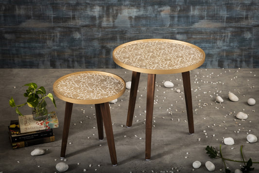 A Tiny Mistake Majestic Cream Brocade Wooden Nesting Tables (Set of 2), Living Room Decor