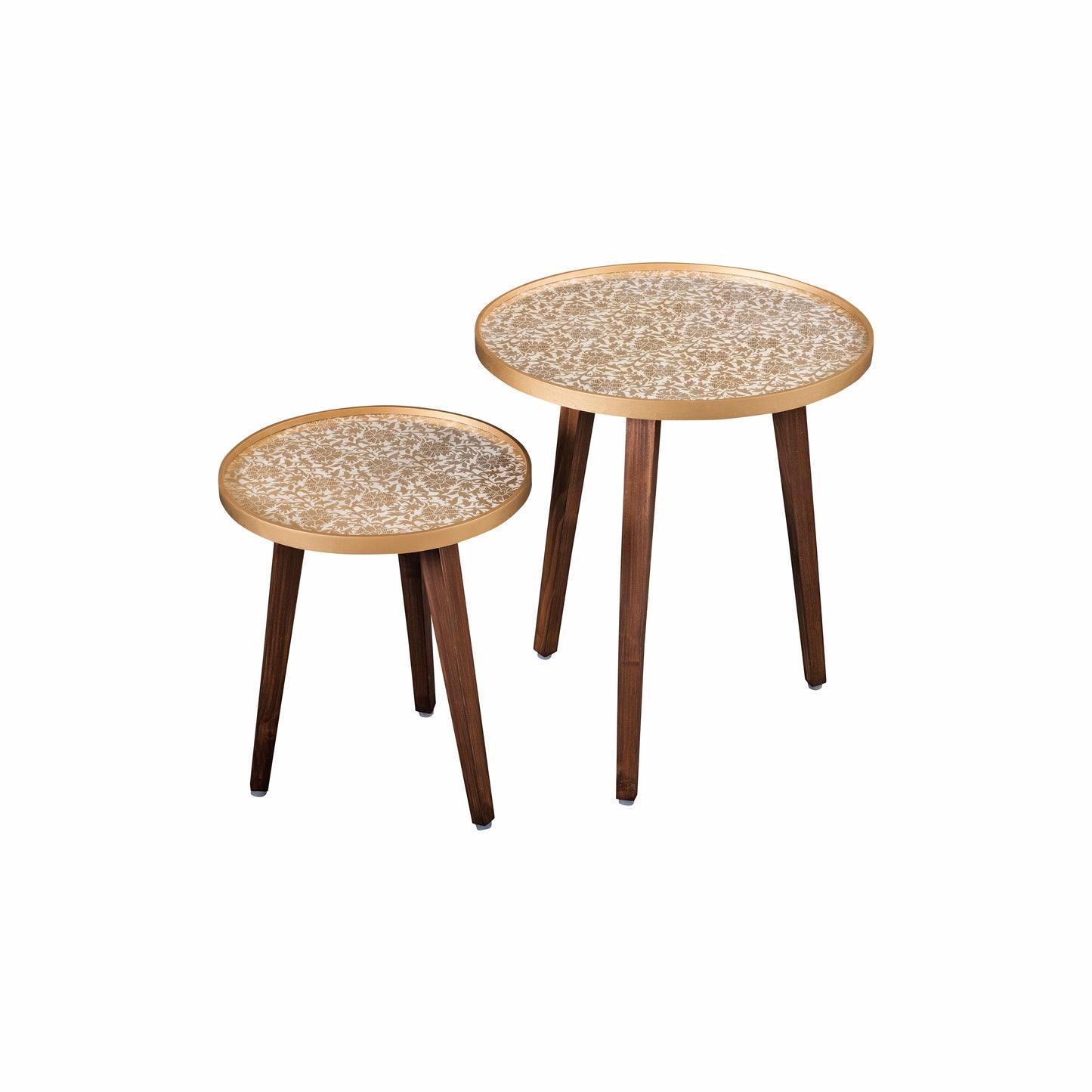 A Tiny Mistake Majestic Cream Brocade Wooden Nesting Tables (Set of 2), Living Room Decor