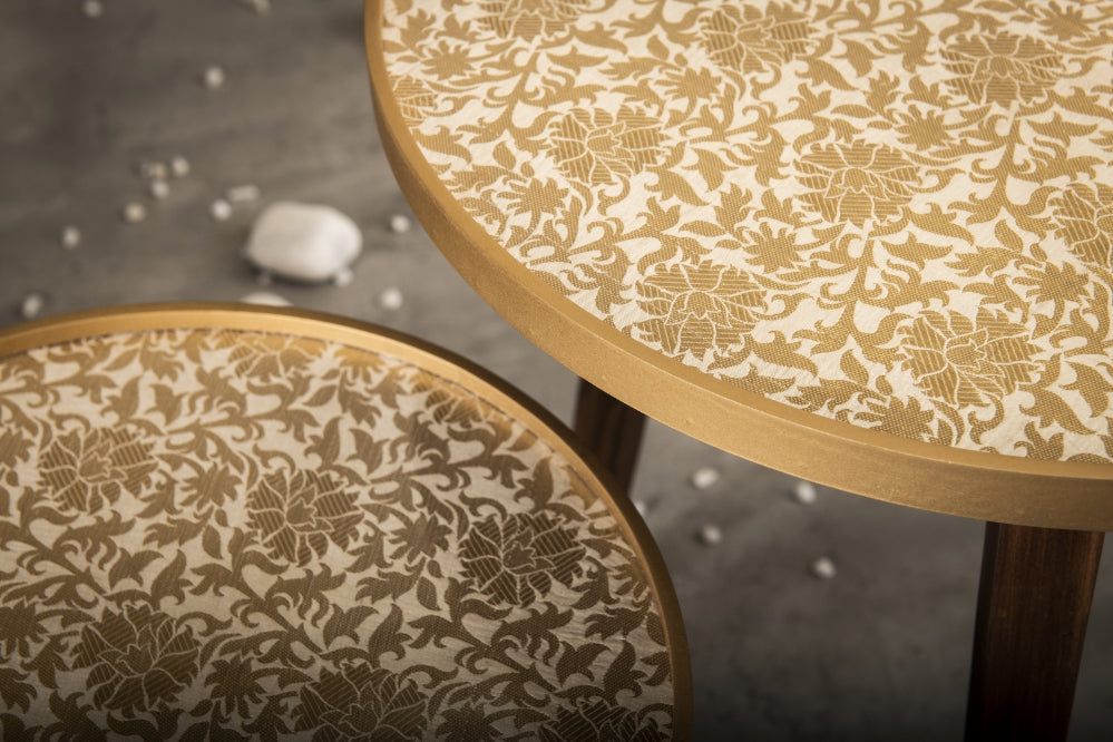 A Tiny Mistake Majestic Cream Brocade Wooden Nesting Tables (Set of 2), Living Room Decor