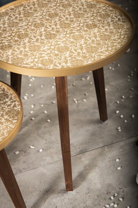 A Tiny Mistake Majestic Cream Brocade Wooden Nesting Tables (Set of 2), Living Room Decor