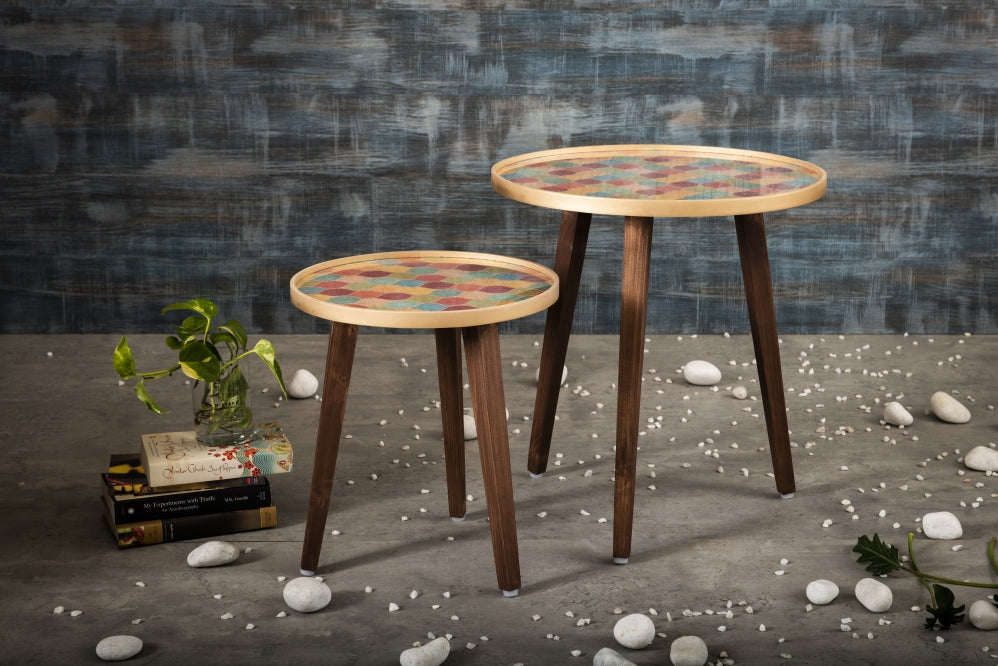 A Tiny Mistake Multicolour Sequins Wooden Nesting Tables (Set of 2), Living Room Decor