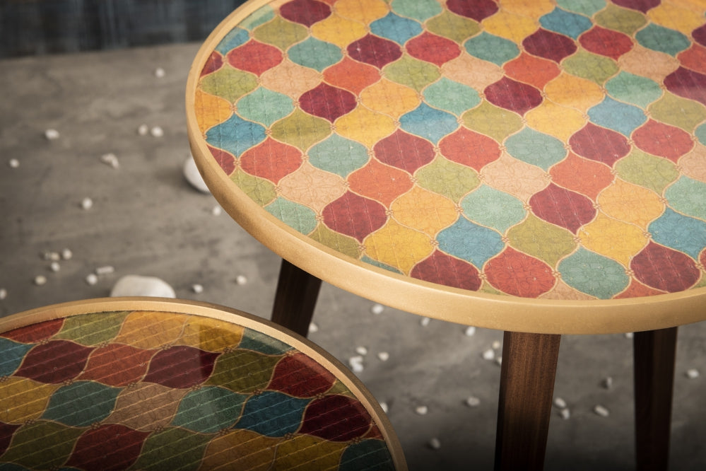 A Tiny Mistake Multicolour Sequins Wooden Nesting Tables (Set of 2), Living Room Decor