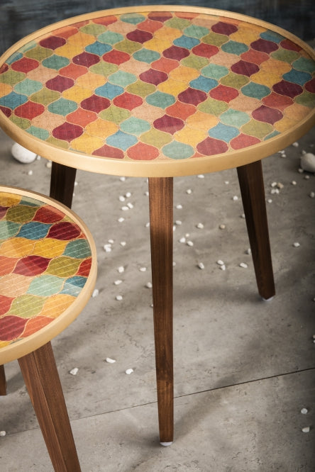 A Tiny Mistake Multicolour Sequins Wooden Nesting Tables (Set of 2), Living Room Decor
