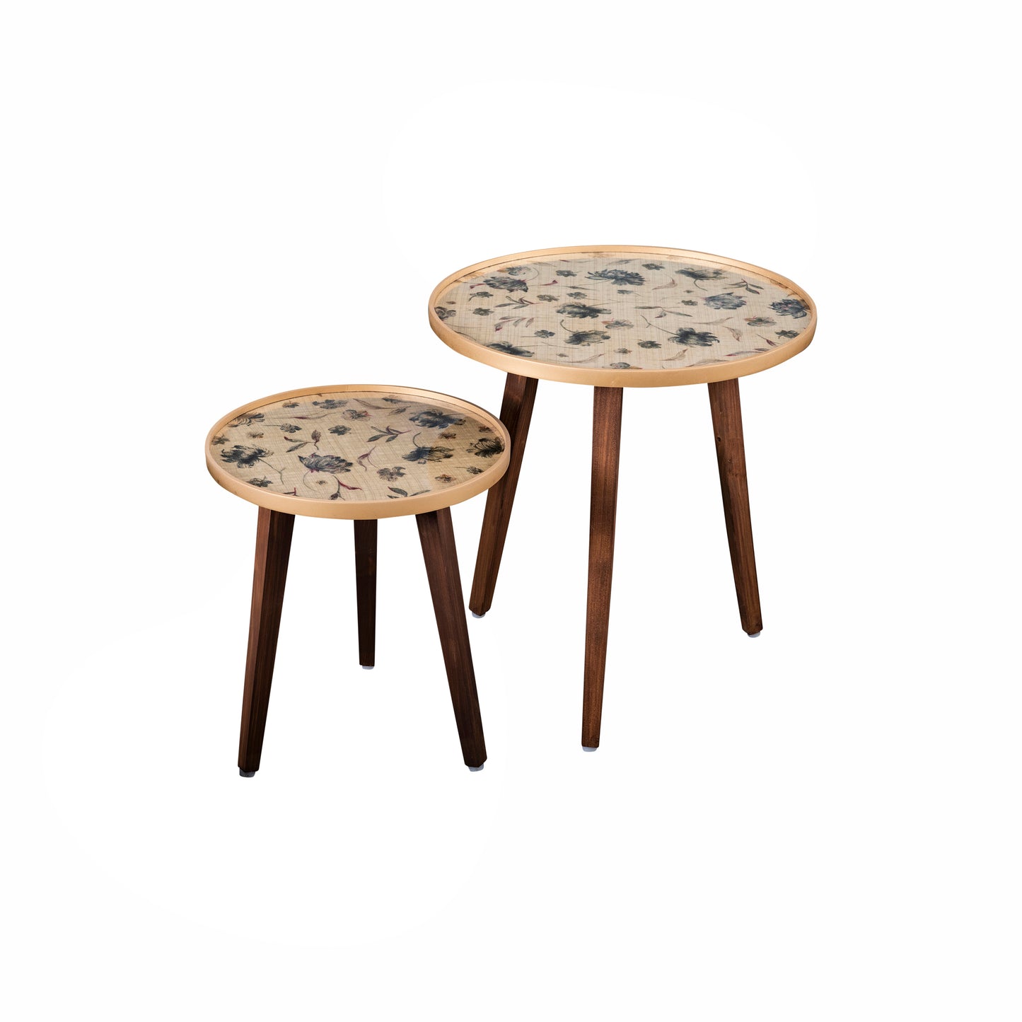 A Tiny Mistake Floral Beige Wooden Nesting Tables (Set of 2), Living Room Decor